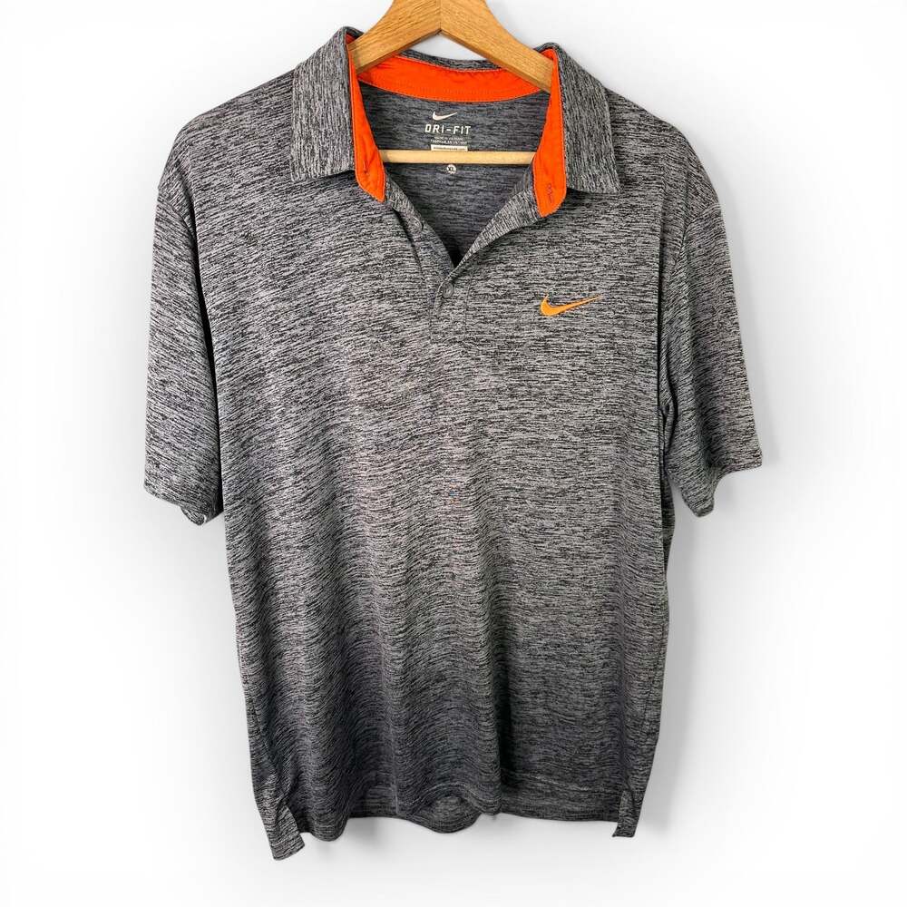 Nike Mens size XL Dri Fit Performace Short Sleeve Polo Shirt Gray Orange